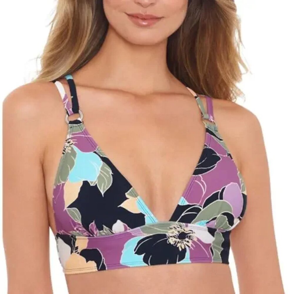 Salt + Cove Midnight Bloom Strappy Bikini Top Black L